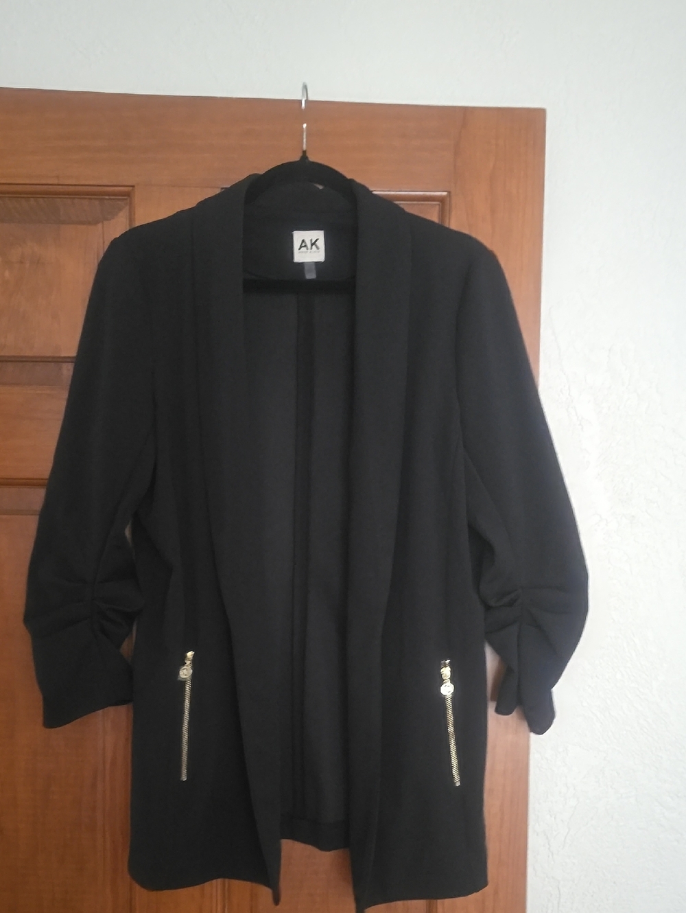 Anne Klein Black Open-Front Women’s Blazer with Gold Zipper Detail